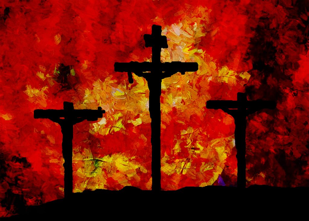 Artistic Painting of Three Calvary Crosses Clean Public Domain